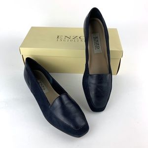 NEW Enzo Angiolini Libertine Navy Leather & Nubuck Flats Loafers 8.5M NOS w/Box